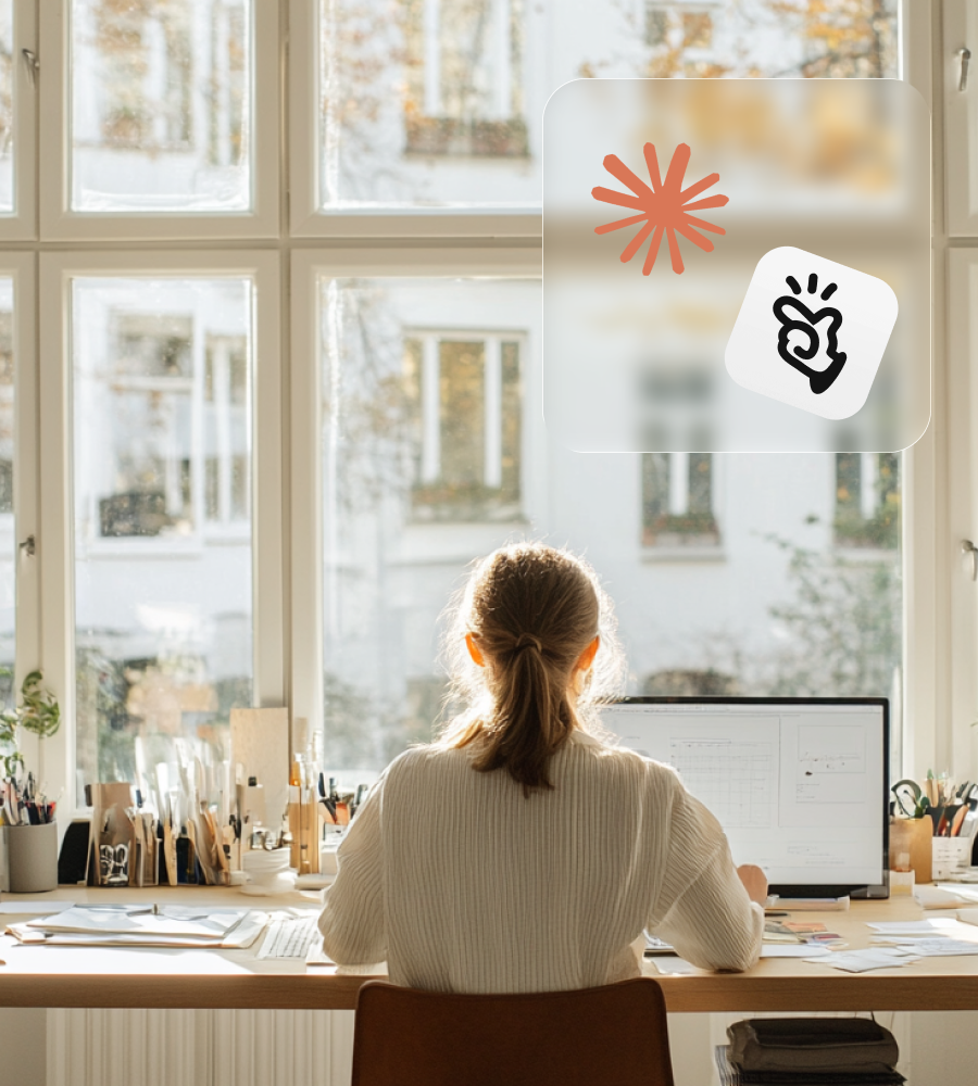 Woman working at a bright studio desk